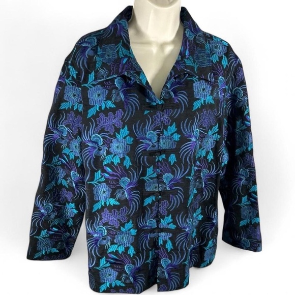 Chico's Jackets & Blazers - Chico's Black and Blue Floral Blazer